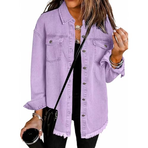 Tednrk Womens Oversized Denim Jacket Casual Long Boyfriend Button Down Distressed Jean Jacket Fall Shacket Jacket