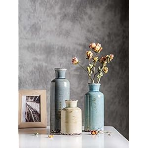 CwlwGO- Ceramic vase 3 Piece Set, Small Rustic Vase for Country Home Decor, Modern Farmhouse/Living Room /Tabletop Decor, Bookcase, Fireplace and Entrance Decorate - immagine 3