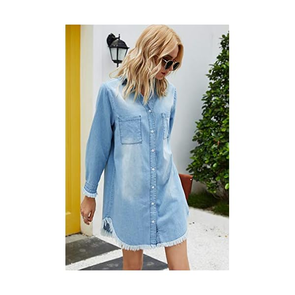 Women-Denim-Shirt-Dresses-Long-Sleeve-Distressed-Jean-Dress-Button-Down-Casual-Tunic-Top Zilcremo Women Denim Shirt Dresses Long Sleeve Distressed Jean Dress Button Down Casual Tunic Top Lightblue L