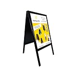 Chevalet stop trottoir bois noir avec porte affiche alu format A1 - Dimensions 126,5 x 72 cm