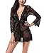 Etopstek Women Robe Lingerie Lace Kimono Sexy Nightgown Transparent Babydoll Mesh Sleepwear Set
