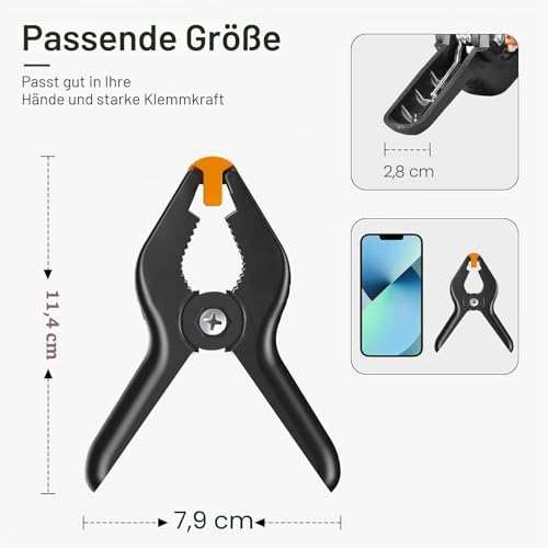 EMART 6 Pack Klemmzwingen 4,5 Zoll/11,4cm Federzwinge Set Klammern Groß, Hintergrund Klammer Verstellbar Leimzwingen Greenscreen Klemmkraft für Fotostudios, Hintergründe