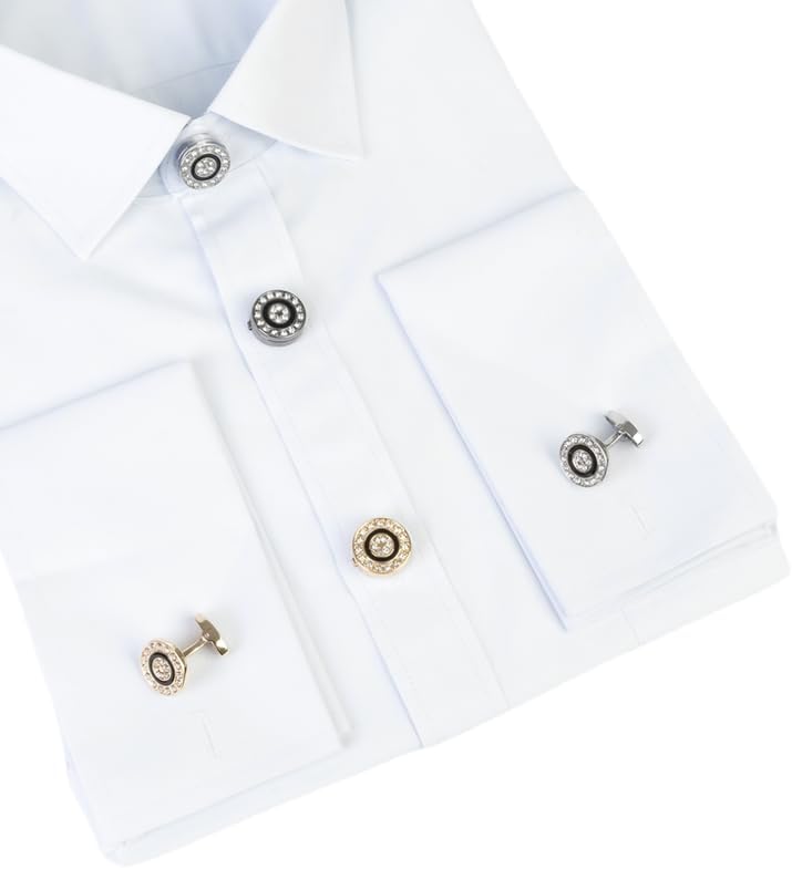 Mens crystal cufflinks and shirt button covers, silver gold suitable for business wedding groom and groomsmen image 4