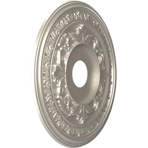 Image of Ekena Millwork CMP19BABAL Baltimore Thermoformed PVC Ceiling Medallion (Fits Canopies up to 7 3 /4 inch), 19 inchOD x 3 1 /2 inchID x 1 inchP, Bright Coat Aluminum