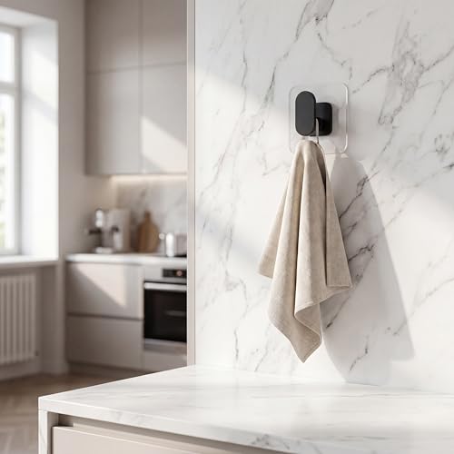 Image of ELMVIA Self Adhesive Hooks /Wall Hangings Hook /Waterproof Hooks for Wall Without Drilling Heavy Duty Bathroom Kitchen Towel Wall Hooks for Hanging Strong Coat (4, Black Nail Hook)