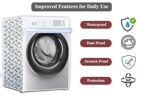 Image of The Furnishing Tree Waterproof and Dustproof PVC Washing Machine Cover Front Loading Compatible for LG, 7 Kg & 7.5Kg, CM-(60x63x81), Floral Pattern Light Gray