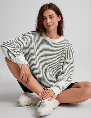 Image of Beyond Chenille Sweater for Women 2026 Winter Crew Neck Pullover Sweater Color Block Knit Tops