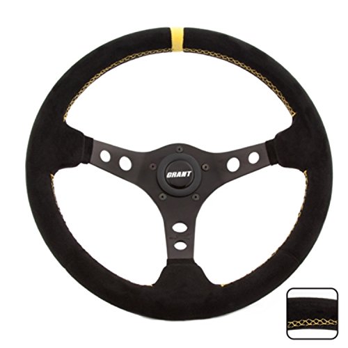 Grant 697 Suede Wrapped Racing Steering Wheel with Yellow Top Marker