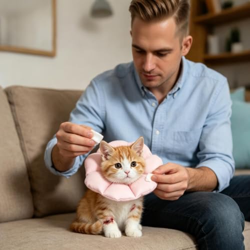 Collar isabelino gato ajustable M rosa impermeable y suave para postoperatorio 3