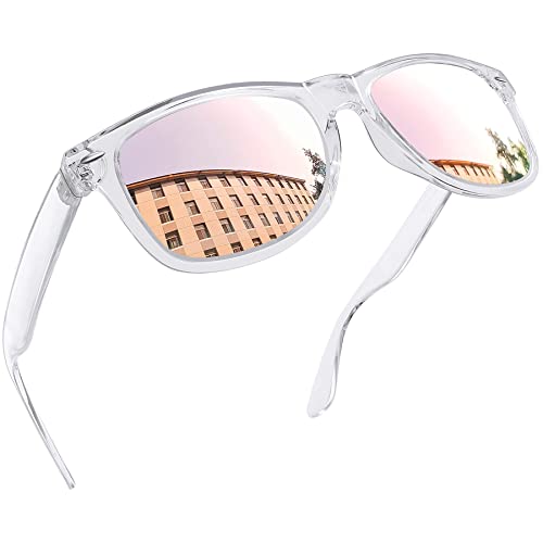 Joopin Rétro Lunettes de Soleil Femme Miroir Polarisées Carrées pour Homme et Lunette de Soleil Rose Pour Voyage
