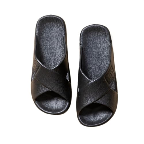 Bathroom Shoes Cross Design Imitation Leather Grain EVA Slippers Home Bathroom Slippers Men and Women Indoor Bath Non-Slip Slippers Shower Slipper(Black,44-45)