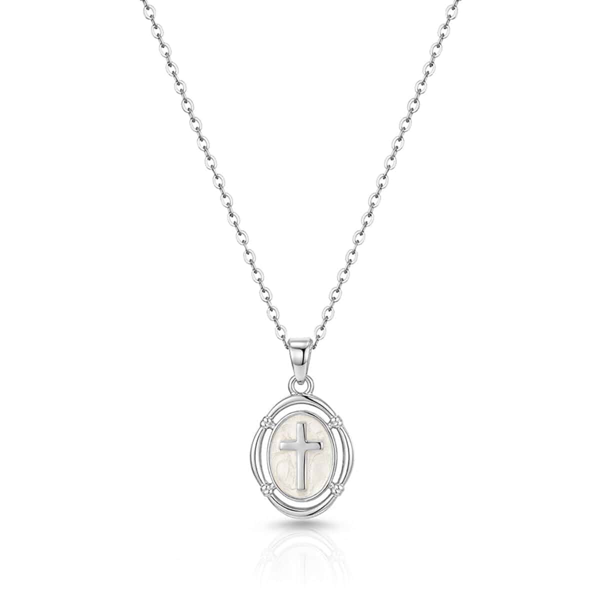 Bheop Cross Necklace for Women, 14K Gold Silver Enamel Pendant Necklace Trendy Oval Christian Medallion Charm, Dainty Simple Chain, Cute Religious Faith Catholic Easter Jewelry Gifts, Non Tarnish
