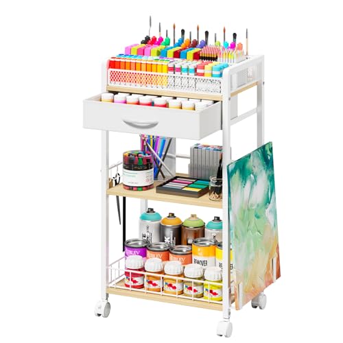 Homsorout 3 Tier Rolling Cart - Metal Utility Cart with Storage Drawer and...