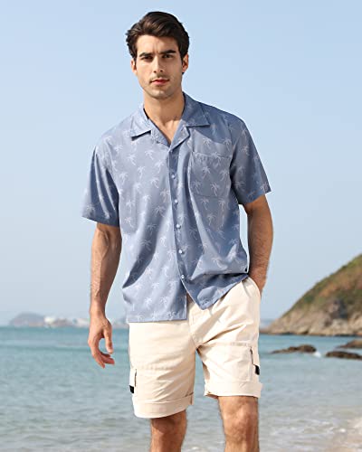 Aptro Men's Hawaiian Shirt 4 Way Stretch Palm Relaxed Fit Tropical Shirts #F059 L #TOP2