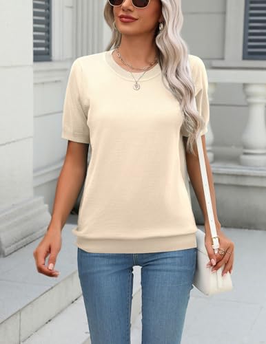 Image of Zeagoo Womens Summer Short Sleeve Tops Crew Neck Lightweight Pullover Sweaters Loose Dressy Casual Blouse Basic Clothes