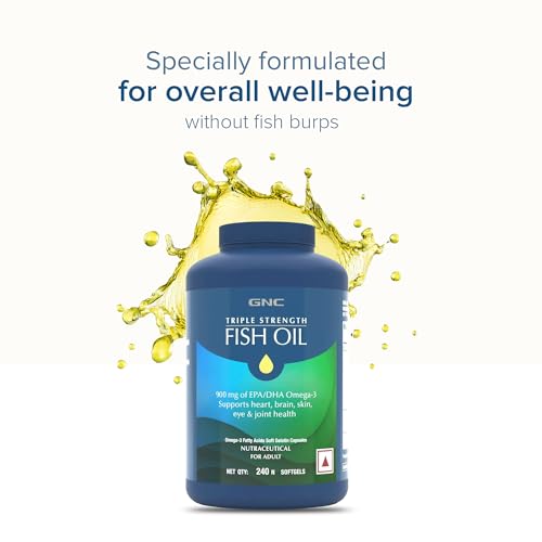 Image of GNC Triple Strength Fish Oil 1500mg Omega-3 with 900mg EPA & DHA | 240 Softgels | For Heart, Healthy Cholesterol, Joint Comfort, Focus & Vision | Enteric-Coated for No Fishy Aftertaste |USA Formulated