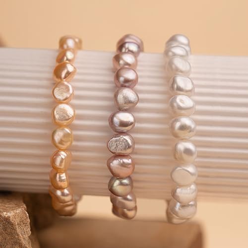Image of Secret & You Woman Bracelet with White or Colorful Baroque Freshwater Cultured Pearls - 8-9 mm -18 cm Elasticated Band