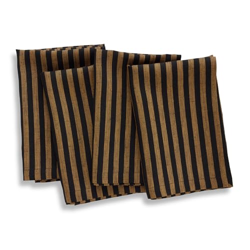 Image of Solino Home 100% Linen Napkins, 20 x 20 in, Brown, Amalfi Stripe, Set of 4 | a finishing touch for meals, weddings and holidays, woven stripe, European flax fibres, low iron finish, OEKO-TEX Certified