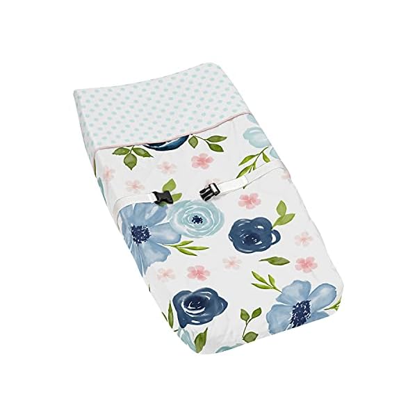 Sweet Jojo Designs Baby-Wickelunterlage, Marineblau und Rosa, Aquarell-Blumenmuster, Blush, Grün und Weiß