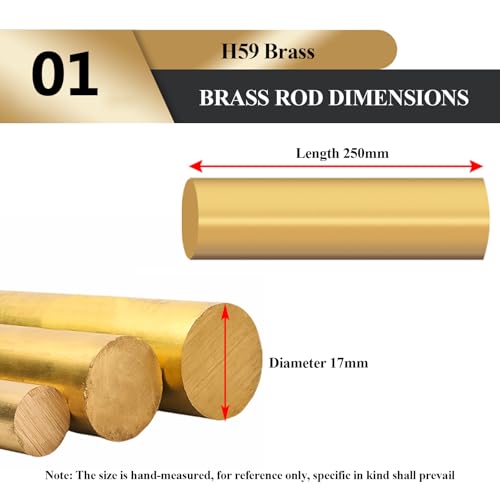 WSYCWG 250Mm Long Brass Rod, H59 Metal Solid Round Brass Rod Pin Lathe Bar Stock Suitable for Mechanical Engineering,Diameter 17mm