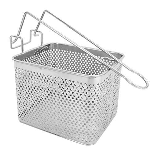 POPETPOP Cesta de Drenaje Inoxidable con Mango Resistente al Calor para Freír Patatas y Pollo Colador Cuadrado para Cocina Casa Bares y Restaurantes