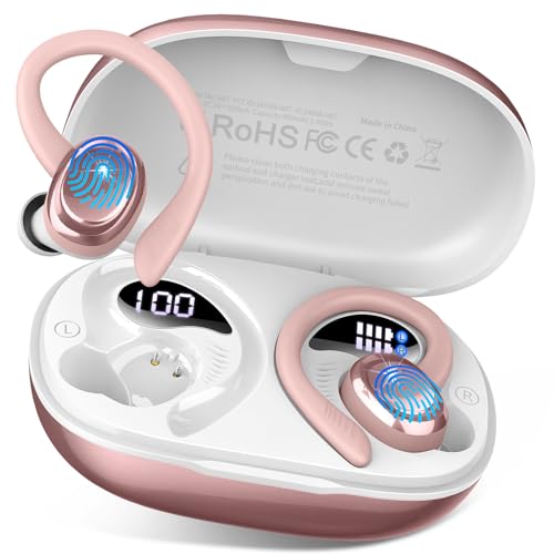 Image of Wireless Earbuds Bluetooth 5.4 Headphones Sport, 2025 Bluetooth Earbuds with Earhooks, 50H Stereo Over Ear Buds, Earphone with 4 ENC Noise Canceling Mic, IP7 Waterproof Headset for Running /Gym /Workout