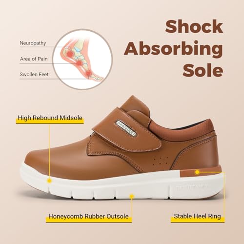 Image of FitVille Diabetic Shoes for Men Extra Wide Comfortable Leather Walking Shoes Hook & Loop Orthopedic Dress Sneakers for Edema and Swollen Feet