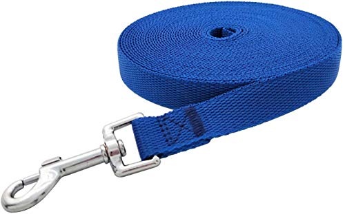 Image of Nylon Dog Training Lead Dog Leash Long Leash15 Ft Long Leash for Dogs (1 inch Wide) (Blue, 15 Feet)