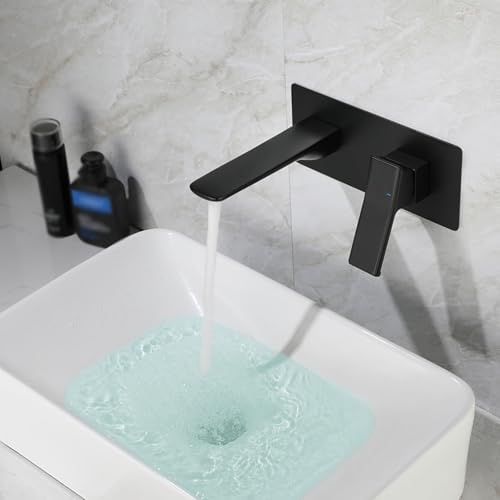 Mitigeur de lavabo de salle de bain mural en laiton massif finition gris mat