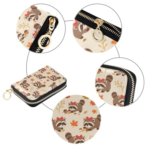 Women's Cute Raccoon Yellow Credit Card Holder Wallet Leather Zipper Card Case for Ladies Girls 203012034