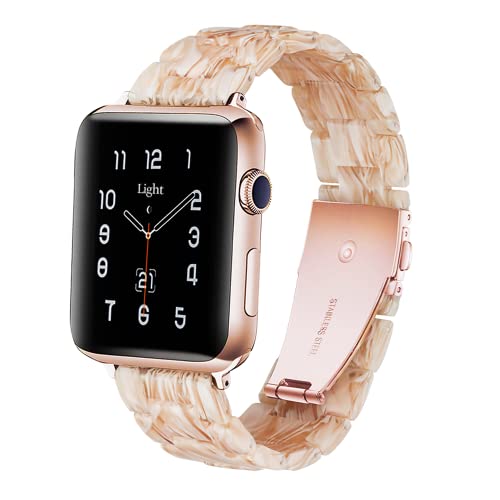 Light Apple Watch Band-Fashion Resin Apple Watch Series 9 8 band, iWacth Bands, Apple Watch Bands 40mm for Women, Compatible with Apple Watch Series 9 8 7 SE 6 (Silky white in oak 42mm/44mm/45mm/49mm)