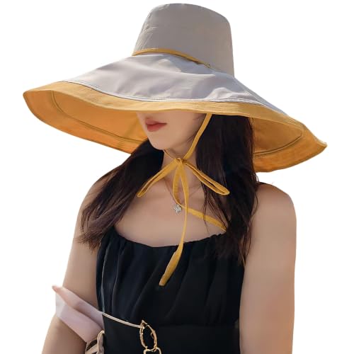 HUAMULAN Women Summer Vacation Wide Brim Sun Hat Reversible Fishing Hats