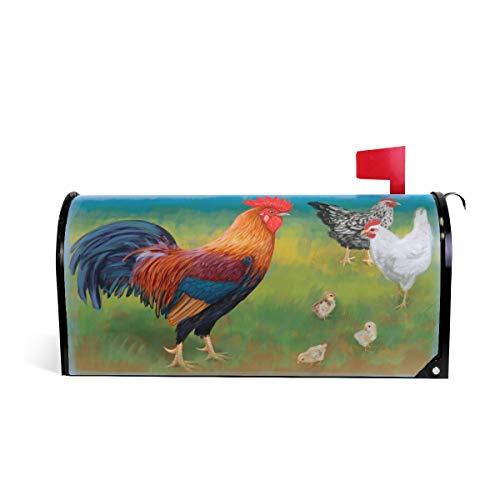 WOOR ALAZA Rooster with Chickens Magnetic Mailbox Cover Oversized for Garden Yard Outdoor Decorations-25.5