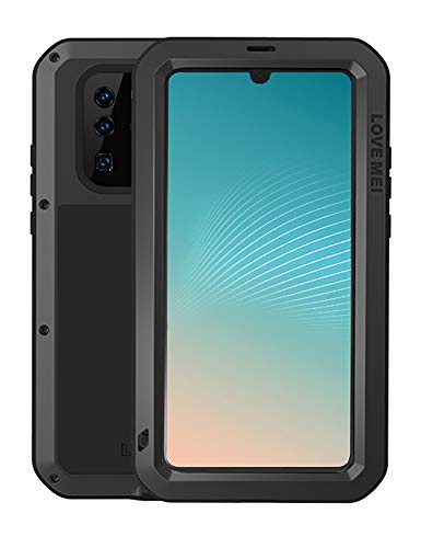 Fonrest Tutto il Corpo Custodia per Huawei P30 Pro, Love Mei 6,47-pollice Robusto Ibrido Alluminio Metallo Antiurto Antipolvere Cover con vetro temperato, Supporta la Ricarica Wireless (Nero)