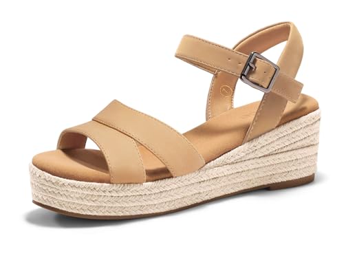 Image of Coutgo Womens Wedge Platform Sandals Espadrille Heels Open Toe Buckle Ankle Strap Summer Shoes