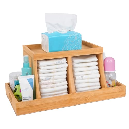Image of Three colors Bamboo Diaper Organizer, Wooden Diaper Caddy, Changing Table Organizer Storage Organizer, Nursery Baby Organization
