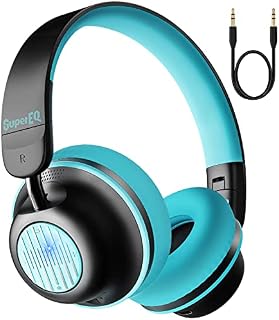 SuperEQ Bluetooth Active Noise Cancelling Headphones, S2 Wired and Wireless On Ear Headphones with CVC 8.0, Hi-Fi Stereo Deep Bass 25H Playtime for Kids Adults Travel Sports Office-Blue