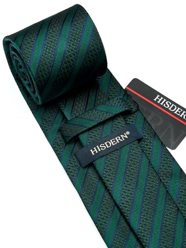 Image of HISDERN Mens Tie Striped Ties and Handkerchief Set Business Formal Woven Pocket Square Wedding College Stripe Necktie