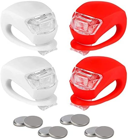 REFUN Bicycle Light - Front and Rear Silicone LED Bike Light Set - High Intensity Multi-Purpose Water Resistant Headlight - Taillight for Cycling Safety,Batteries Included,4 Pack