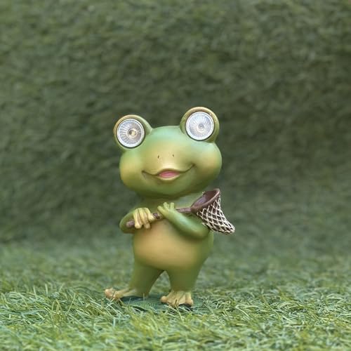 Playful Solar-Powered Resin Adorable Frog Statue – Perfect Garden and Indoor Decor with Auto Light-Up Eyes (Catch It All)