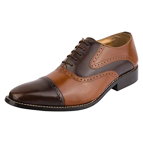 Image of Mens Burnished Toe Genuine Leather Adults Lace Up Oxford Dress Shoes