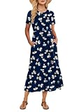 Gracyoga Women's Summer Maxi Dress 2025 Casual Short Sleeve Crewneck Flowy Swing Tiered Long Beach Dresses with Pockets