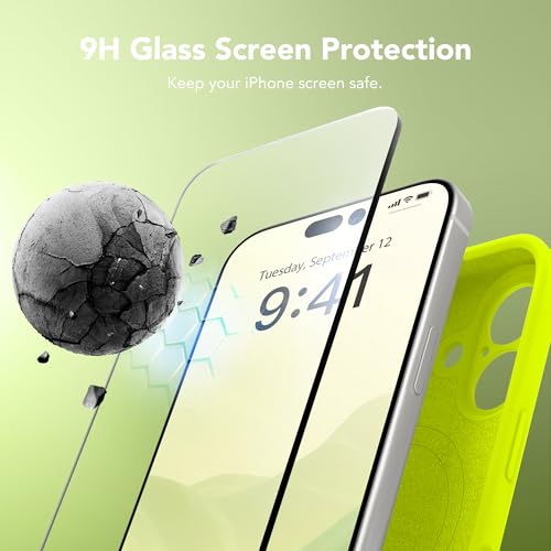 Image of Magnetic for iPhone 16 Case, Compatible with MagSafe, [Screen Protector + Full Camera Protection], Silicone Shockproof Anti-Scratch Protective Phone Case for iPhone 16 6.1 inch,Fluorescent Green
