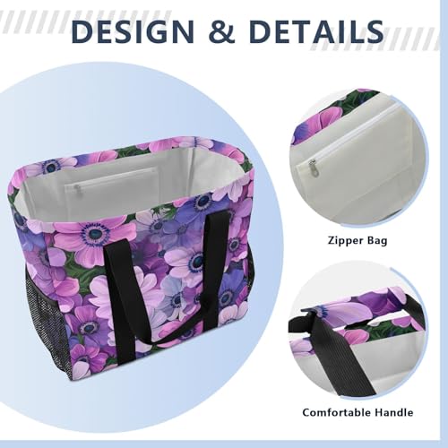 JUNZAN Flowers in Blue Large Utility Tote Bag For Women Foldable Beach Bags Waterproof Resusable Shopping Bags with Handles Laundry Bag Travel3