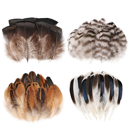 MAOFENG 120pcs 7 Styles Natural Bulk Feathers Assorted Mixed Feathers for DIY Crafts Dream Catcher Wedding Hair Hats Decoration,Guinea Fowl Feathers