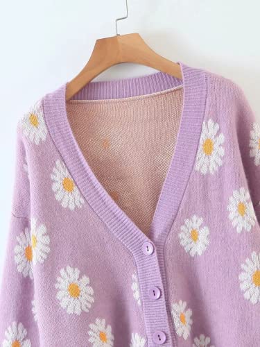 Image of Women's Long Sleeve Cardigan Sweater,Cute Y2K Top Knit Colorful Patterned V Neck Button Outwear S~XL