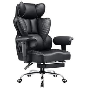 COMHOMA Big and Tall Office Chair 400LBS Wide Ergonomic Gaming Chair with Deluxe Embossing Designed Leather with Foot Rest,150°Reclining Adjustable Armrests Pocket Spring Back Support and Pillow