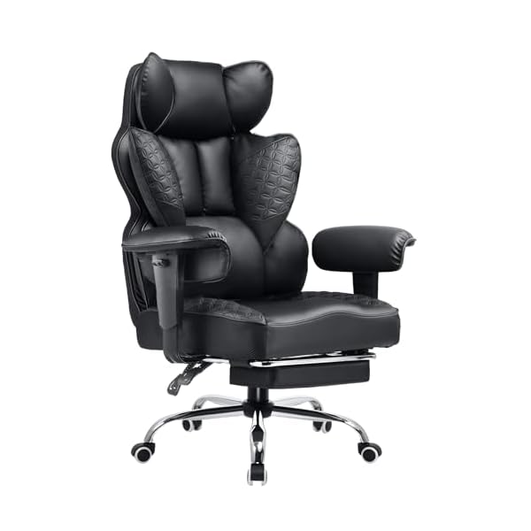 COMHOMA Big and Tall Office Chair 400LBS Wide Ergonomic Gaming Chair with Deluxe Embossing Designed Leather with Foot Rest,150°Reclining Adjustable Armrests Pocket Spring Back Support and Pillow