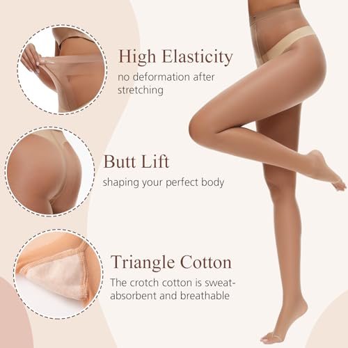 MANZI 3 Pairs Toeless Pantyhose Tights for Women Ultra Thin 10D Toe Open Control Top Pantyhose2