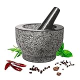 Mörser mit Stößel Set - 6 Zoll Granit, große Molcajete Schüssel mit Steinmahlwerk - Gewürz-, Kräuter- und Avocadostampfer für Guacamole, Salsa und Pesto - fasst 2 Tassen﻿